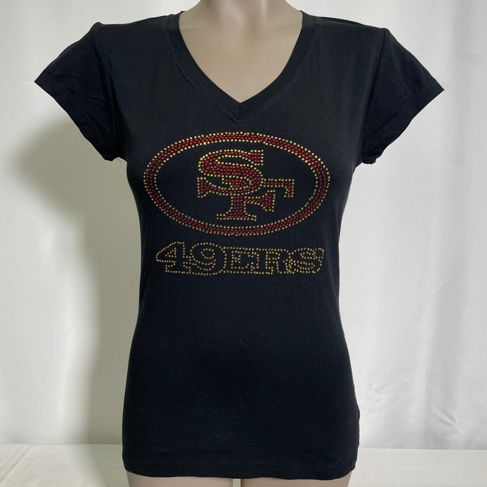 San Francisco 49ers NFL Sweet N Kool Rhinestone Black T-Shirt Women's XL